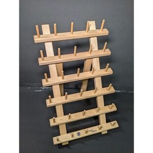 Wood Thread Spool Rack Free standing 30 Spools Dark Wood Folding